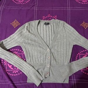 2000s Grey Fitted Button Up Cardigan